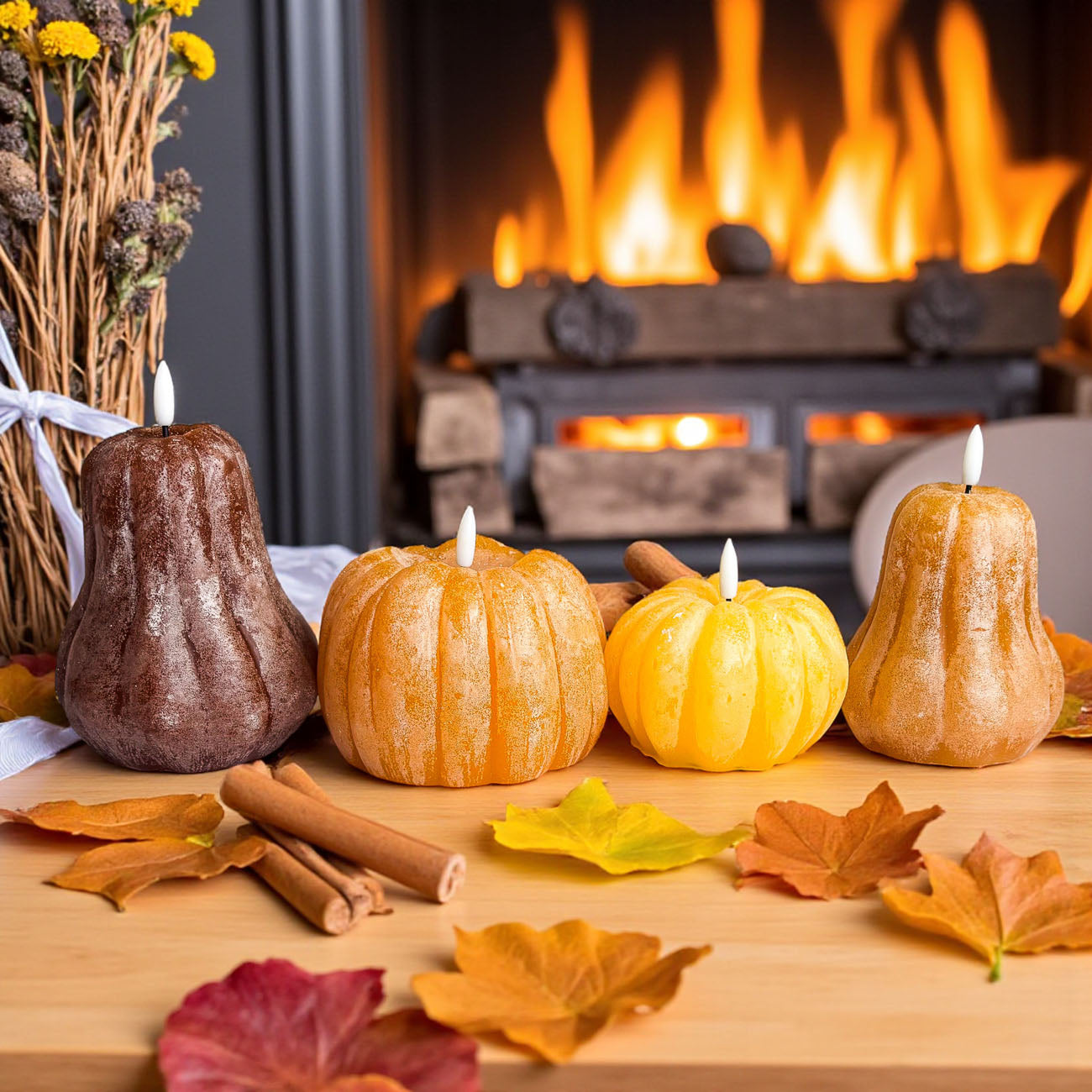 flameless pumpkin candles set
real wax LED gourd candles
autumn fall LED candle decor